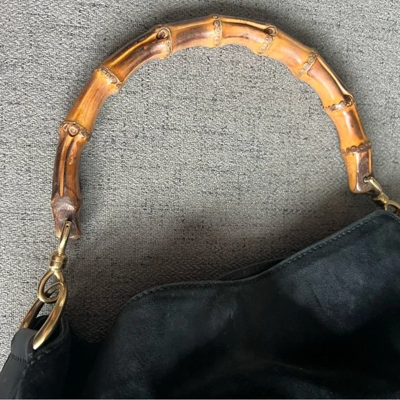 Gucci Black Suede Bamboo top handle bag